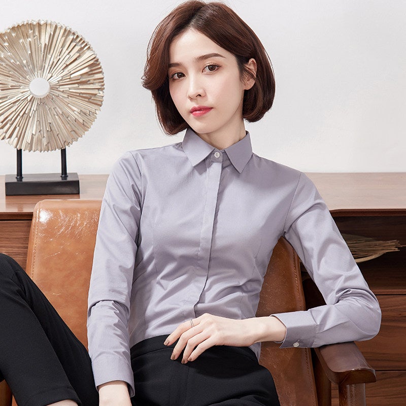Romon bamboo fiber women's long-sleeved shirt spring and autumn work clothes square collar professional wear no iron formal work shirt - Image 1