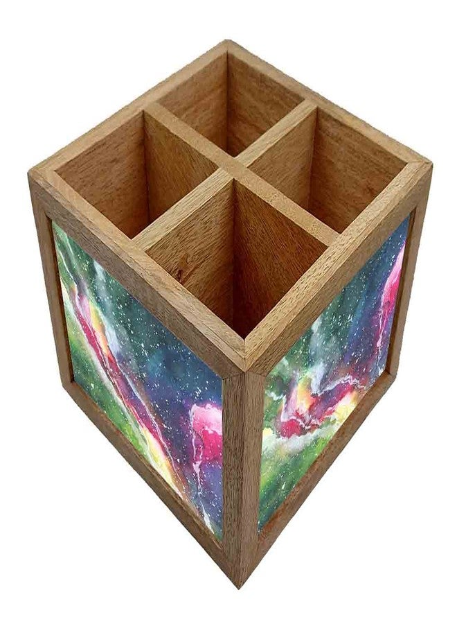 Nutcase Wooden Cutlery Stand Holder Silverware Caddy Spoons Forks Knives Organizer for Dining Table & Kitchen -Made in India-Spoons NOT Included - Space Green Watercolor - Image 3