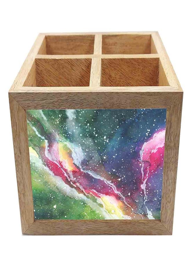 Nutcase Wooden Cutlery Stand Holder Silverware Caddy Spoons Forks Knives Organizer for Dining Table & Kitchen -Made in India-Spoons NOT Included - Space Green Watercolor - Image 4