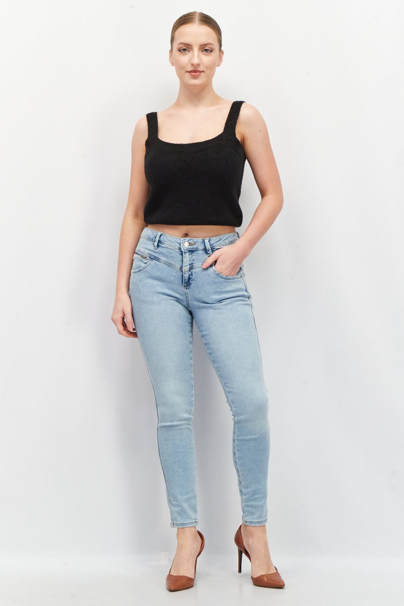 ESPRIT Women Skinny Fit Wash Stretchable Denim, Blue Wash - Image 2