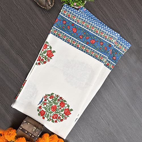 EasyGoods Waffle Towels Beautiful Pure Cotton Hand Block Printed Soft Water Absorbent Towels 1 Bath Towel Floral Printed 100% Cotton Towels for Bath, Face(Water Blue), 240 TC, 76 X 152 cm - Image 1