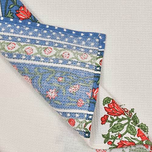 EasyGoods Waffle Towels Beautiful Pure Cotton Hand Block Printed Soft Water Absorbent Towels 1 Bath Towel Floral Printed 100% Cotton Towels for Bath, Face(Water Blue), 240 TC, 76 X 152 cm - Image 5