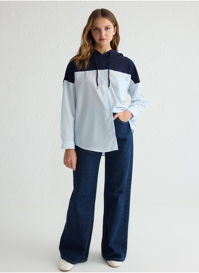 trendyol Navy Blue Oversize 2 Yarn Striped Knitted Tunic TCTSS25UK00003  - Image 1