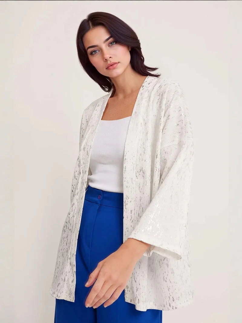 BIG DART BDART Printed Pompom Trim Shawl Collar Kimono