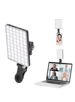 LED high power rechargeable clip-on video light with front and rear clip, adjustable 3 light modes for cell phones, iPhone, Android, iPad, laptop, for makeup, selfie, Vlog, video conferencing