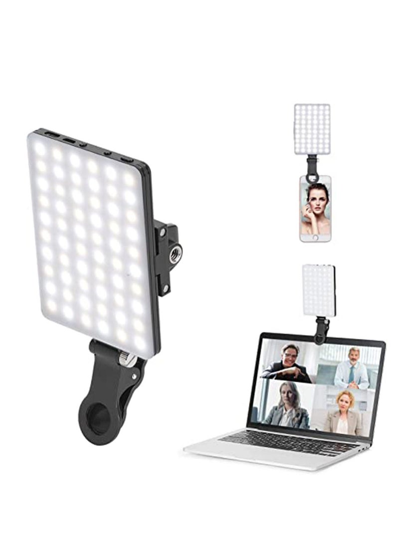 Arabest - LED high power rechargeable clip-on video light with front and rear clip, adjustable 3 light modes for cell phones, iPhone, Android, iPad, laptop, for makeup, selfie, Vlog, video conferencing - Image 1