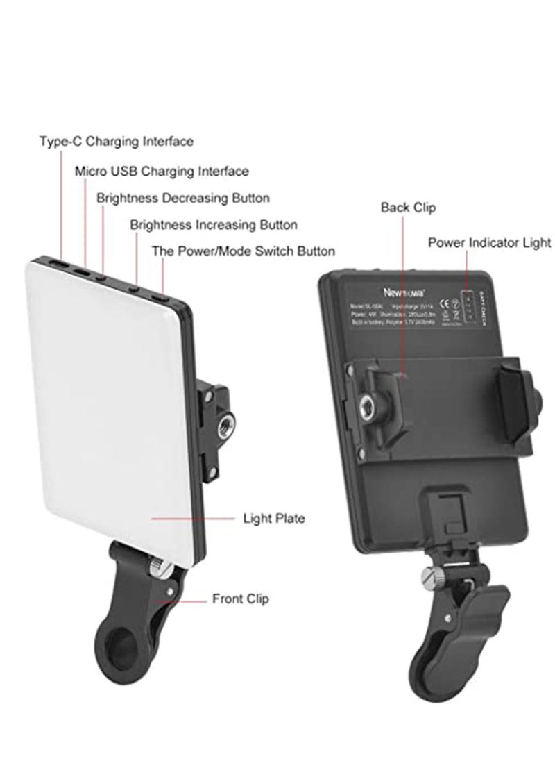 Arabest - LED high power rechargeable clip-on video light with front and rear clip, adjustable 3 light modes for cell phones, iPhone, Android, iPad, laptop, for makeup, selfie, Vlog, video conferencing - Image 1