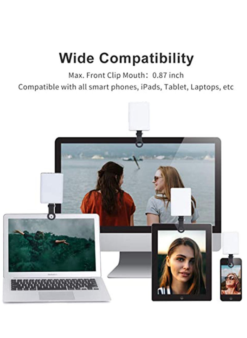 Arabest - LED high power rechargeable clip-on video light with front and rear clip, adjustable 3 light modes for cell phones, iPhone, Android, iPad, laptop, for makeup, selfie, Vlog, video conferencing - Image 1