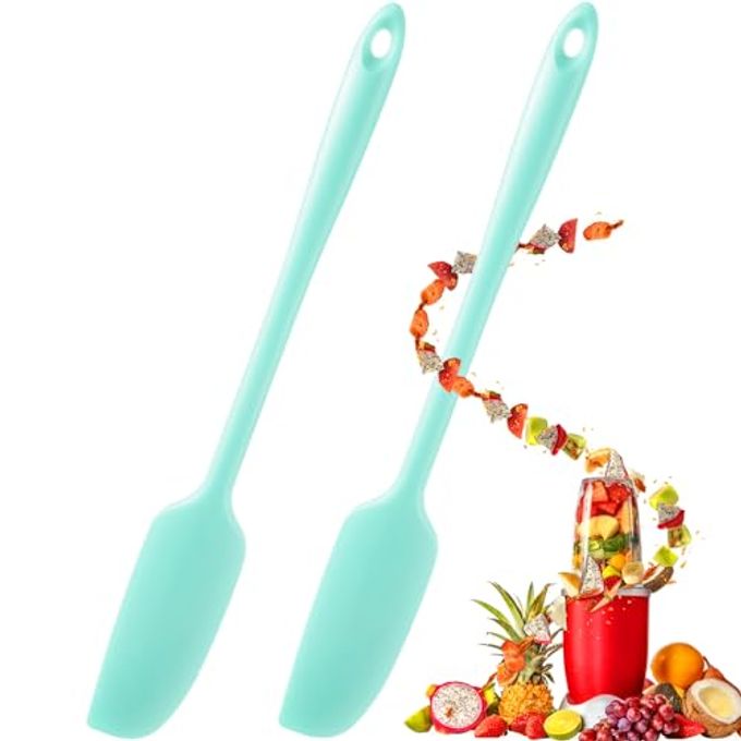 Patelai 2 Pieces Silicone Jar Spatula Long Handle Non-stick Rubber Scraper Heat Resistant Spatula Silicone Scraper for Jars, Smoothies, Blenders Cooking Baking Stirring Mixing Tools (Mint)