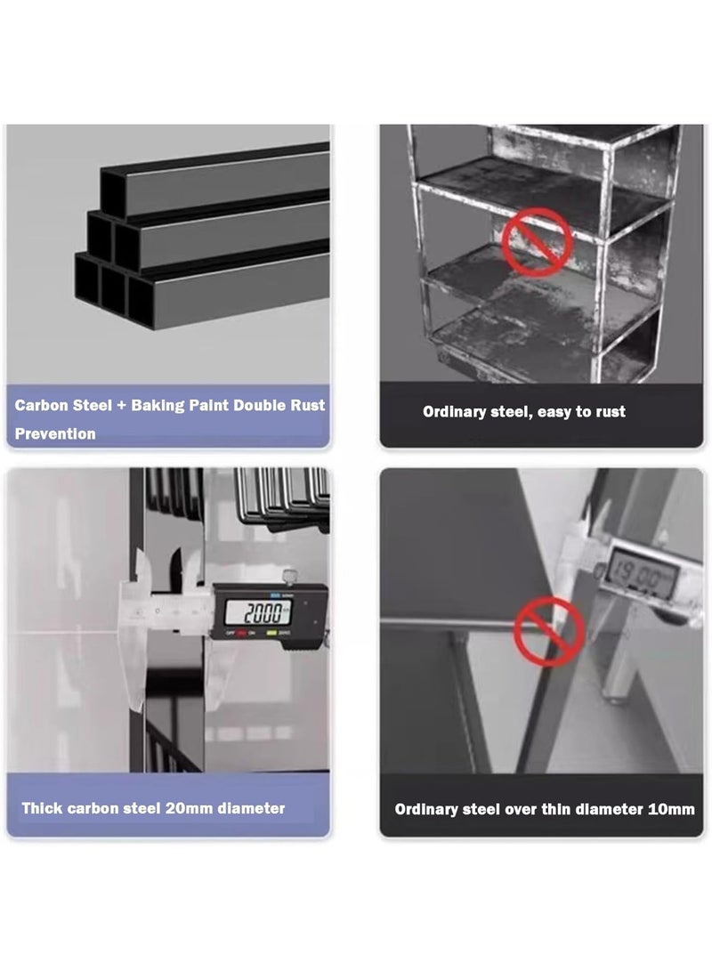Kitchen Storage Trolley on Wheels, 4-Tier Kitchen Storage Shelf Unit Vegetable Rack Metal Shelving Unit with 3 Removable Baskets, Heavy-Duty Mobile Utility Serving Cart, Black - Image 5