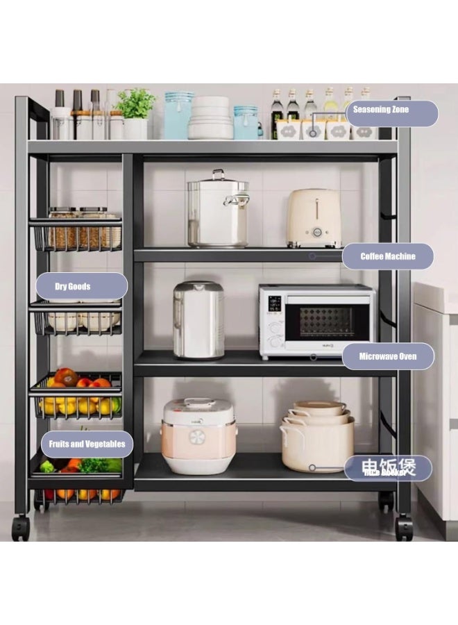 Kitchen Storage Trolley on Wheels, 4-Tier Kitchen Storage Shelf Unit Vegetable Rack Metal Shelving Unit with 3 Removable Baskets, Heavy-Duty Mobile Utility Serving Cart, Black - Image 4
