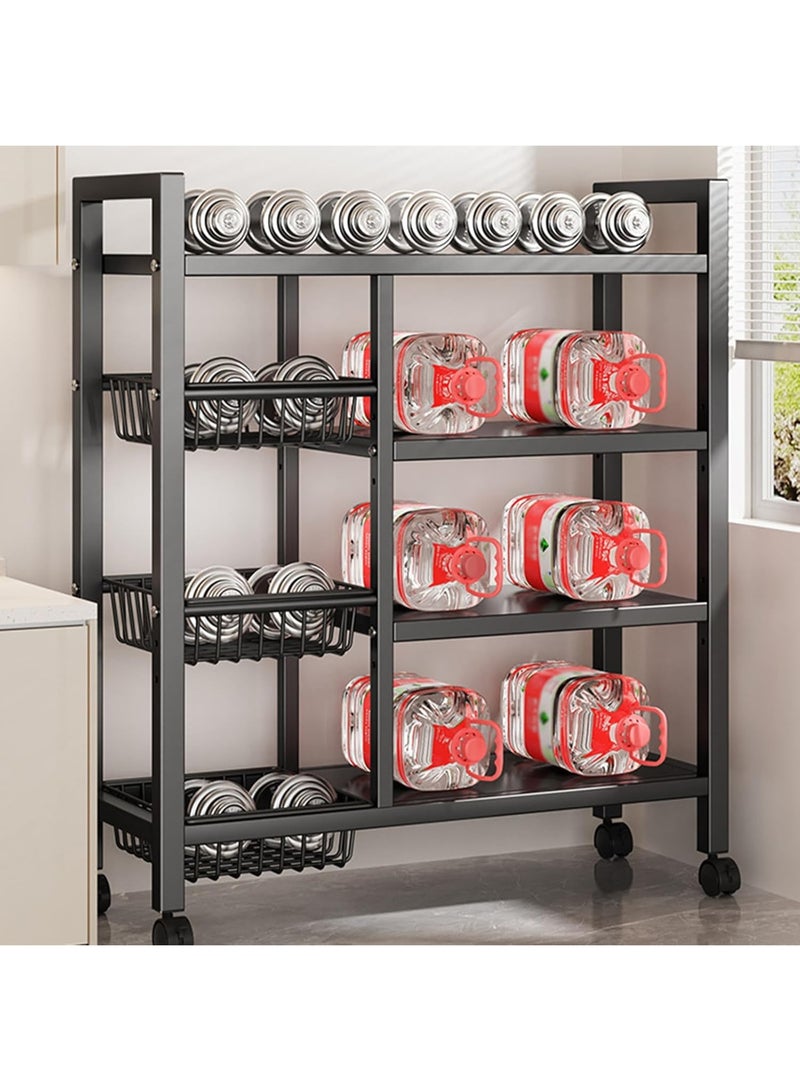 Kitchen Storage Trolley on Wheels, 4-Tier Kitchen Storage Shelf Unit Vegetable Rack Metal Shelving Unit with 3 Removable Baskets, Heavy-Duty Mobile Utility Serving Cart, Black - Image 2