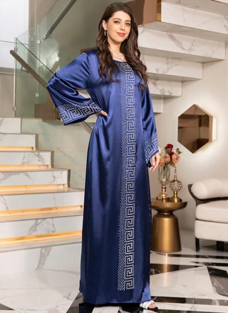 Elegant style Round neck Solid color Color contrast Rhinestone Flared sleeve Kaftan Navy Blue - pzsku/ZB1C5B18BEB9618603CDAZ/45/_/1706520066/eb3696ab-ec73-424c-9b12-d2cc3dca30a1