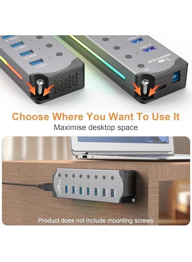 erorex Usb 3.0 Hub Aluminum Housing 7 Ports Splitter Hub With Individual Led On Off Switches 3.2Ft 1M Long Cable For Laptop Pc Flash Drive Mobile Hdd - Image 2