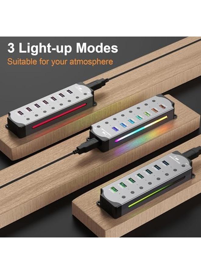 erorex Usb 3.0 Hub Aluminum Housing 7 Ports Splitter Hub With Individual Led On Off Switches 3.2Ft 1M Long Cable For Laptop Pc Flash Drive Mobile Hdd - Image 4