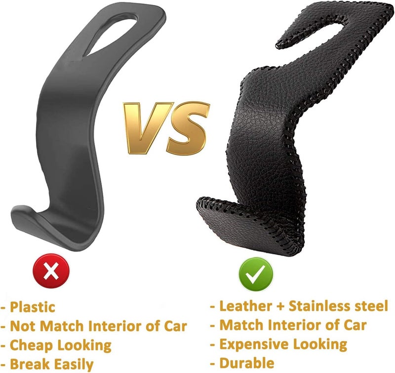 خطافات مسند الرأس من AMVOYOA للحقائب والأكياس، شماعة مسند الرأس للمقعد الخلفي للسيارة، خطاف تخزين جلد بيج للسيارة، عبوة من قطعتين - Image 5