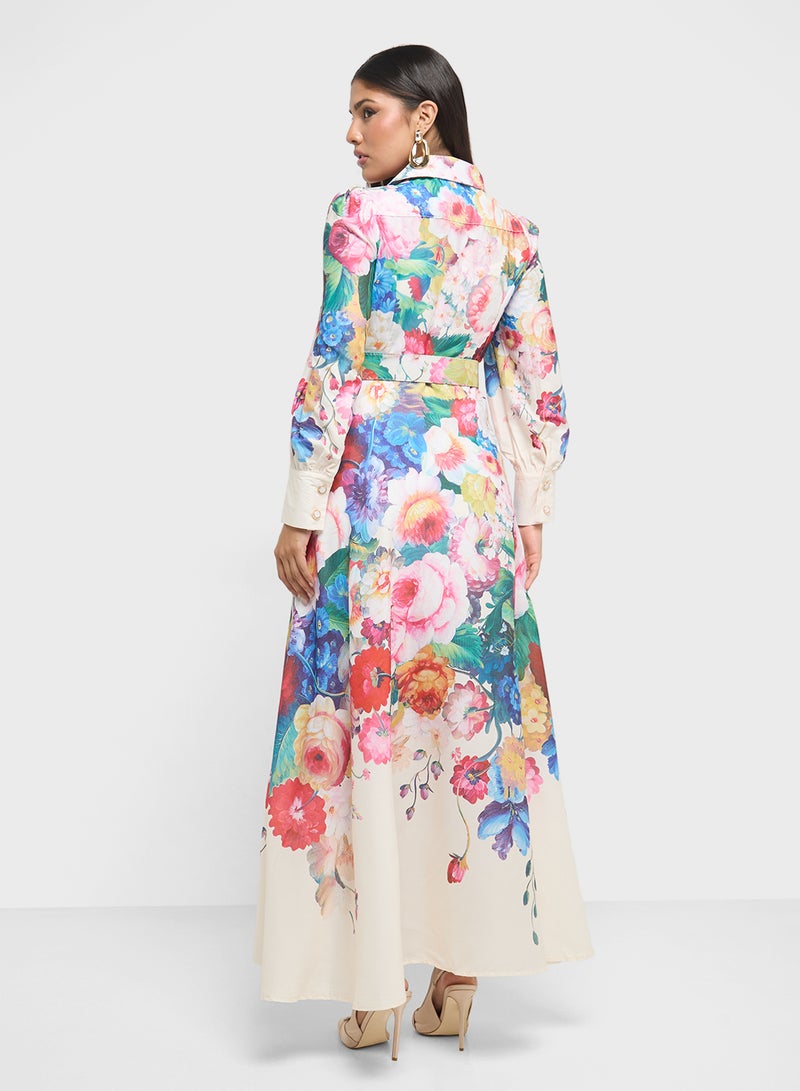 خزانة فستان ماكسي بحزام بنقشة الزهور - Image 2