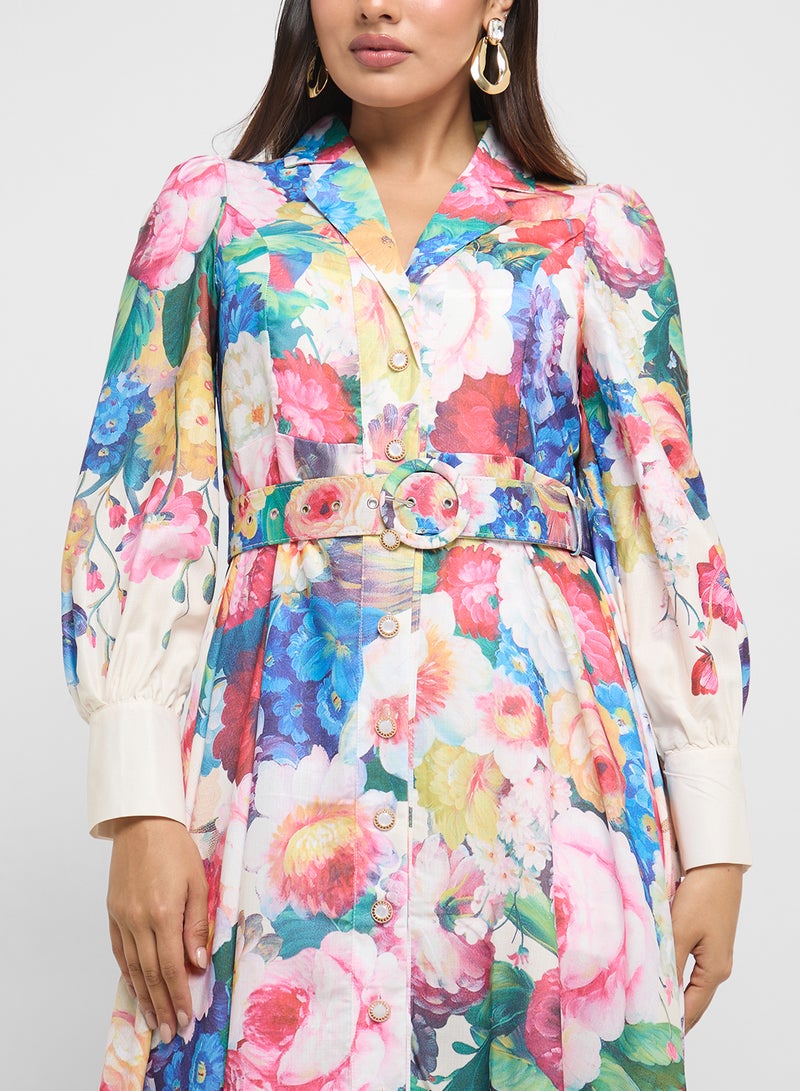 خزانة فستان ماكسي بحزام بنقشة الزهور - Image 3