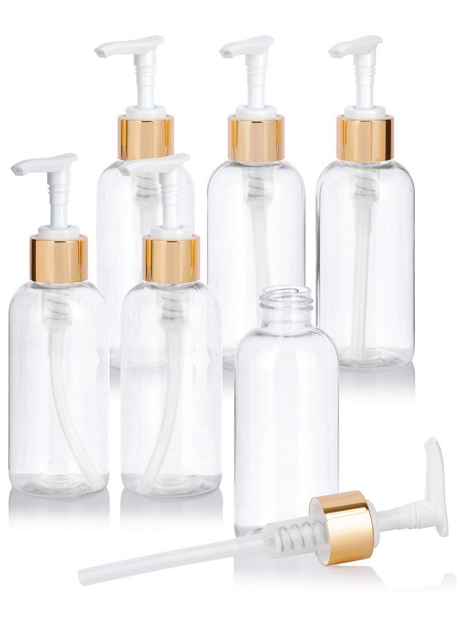 JUVITUS JUVITUS 4 oz / 120 ml Clear Plastic PET Boston Round Bottle (BPA Free) with Gold Lotion Pump (6 pack)  - Image 1