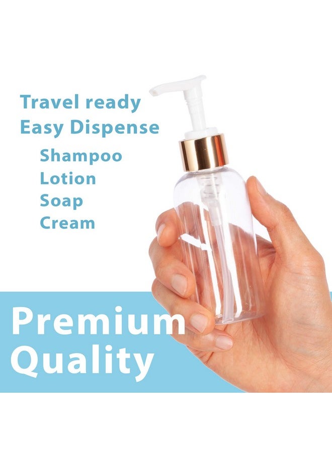 JUVITUS JUVITUS 4 oz / 120 ml Clear Plastic PET Boston Round Bottle (BPA Free) with Gold Lotion Pump (6 pack)  - Image 4