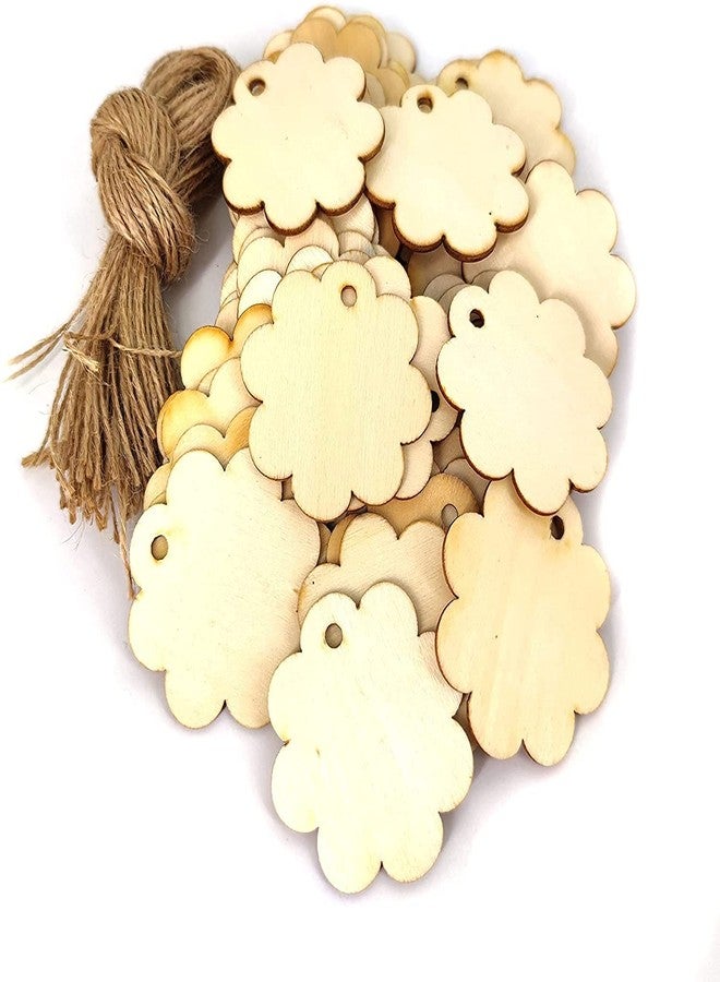 Cliths Unfinished Wooden Flower Tags with Hole Twine for Craft Projects Hanging Decorations Painting Wedding Favors Pack of 48 - Image 1