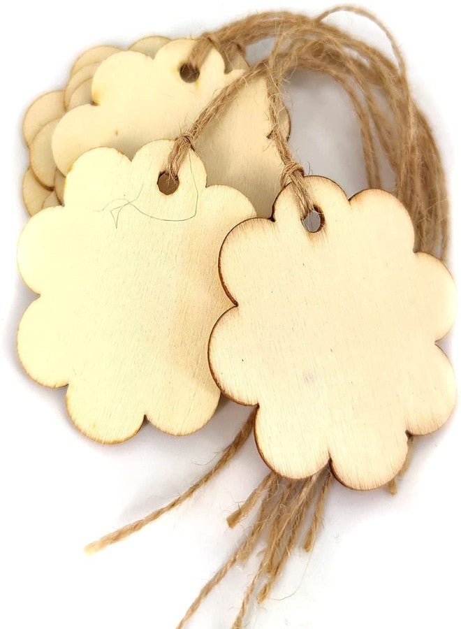 Cliths Unfinished Wooden Flower Tags with Hole Twine for Craft Projects Hanging Decorations Painting Wedding Favors Pack of 48 - Image 2