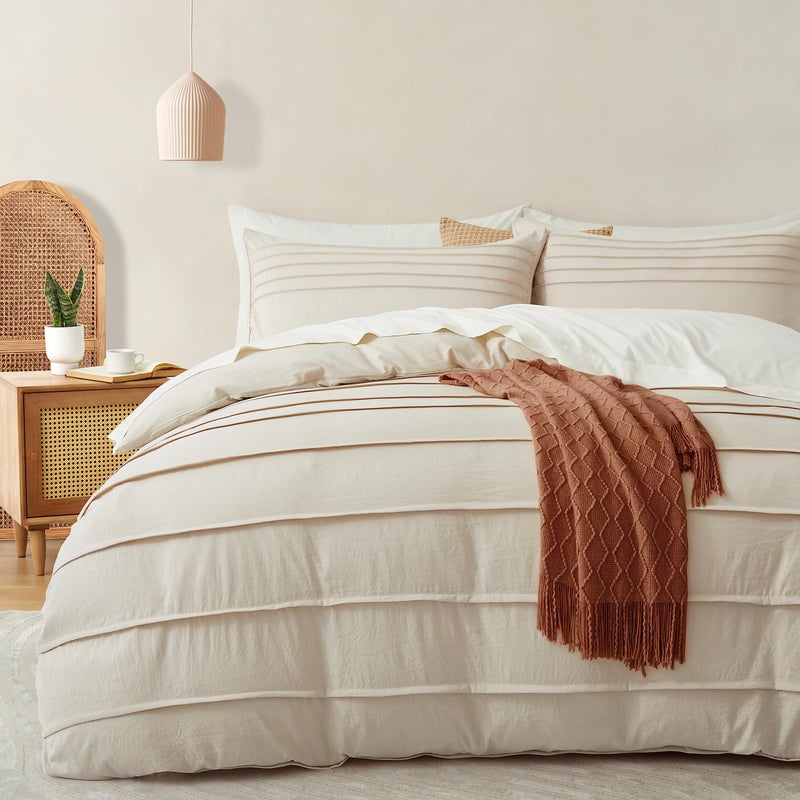 Oli Anderson Light Khaki Duvet Cover King Size - Pleated King Duvet Cover, 3PCS Soft and Breathable Textured Bedding Set with Zipper Closure(Light Khaki,104"x90") - Image 1