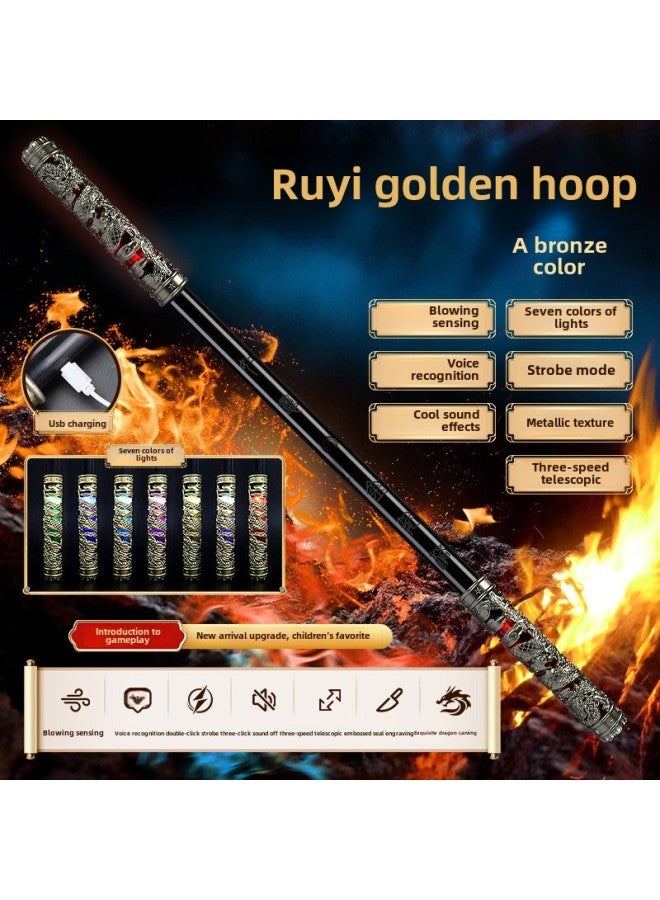 Sun Wukong Ruyi Golden Hoop Children's Toy Blowing Induction Voice Recognition Third-gear Telescopic Shake Voice-Color:Ruyi Golden Cudgel-bronze [english Color Box]  - Image 1