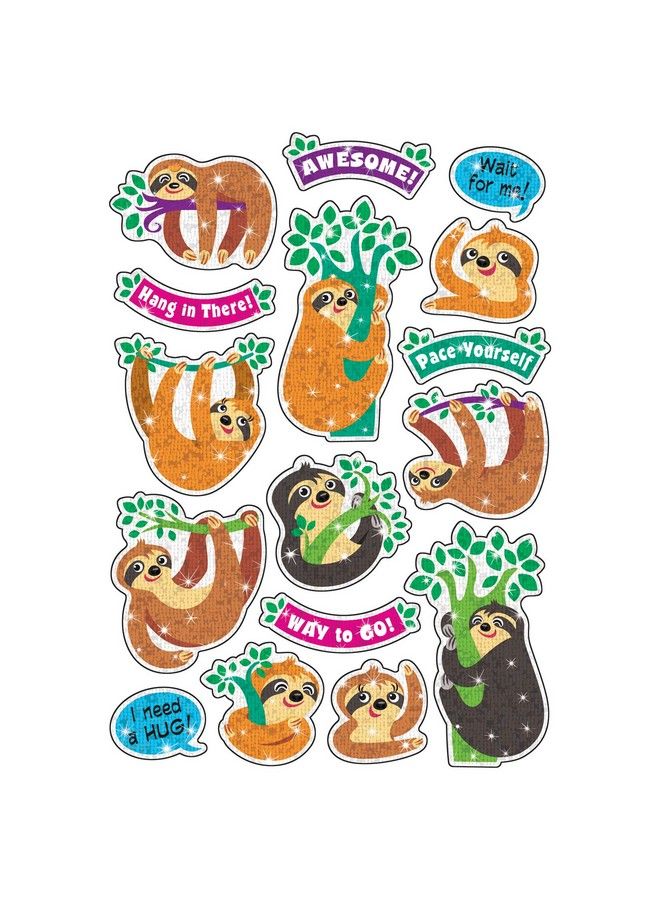 Trend Enterprises T63359 Thoughtful Sloths Sparkle Stickers, 32 Count, Multicolor  - Image 3