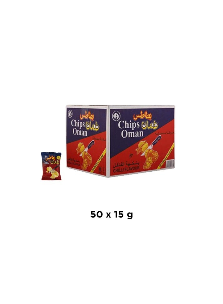 Oman Chips رقائق البطاطس بنكهة الفلفل الحار العمانية بالجملة عبوة كرتونية تحتوي على 50 قطعة × 15 جم - Image 1