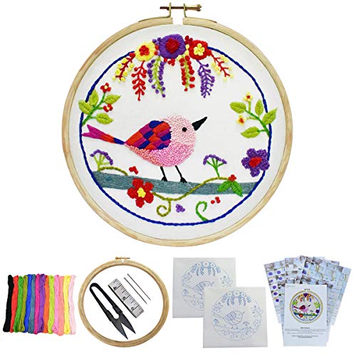 Embroiderymaterial Cross Stitch Hand Embroidery Kit, Bird In Garden Embroidery Hoop Kit With Pattern, Diy Kit With Instruction, Fabric, Threads, Needles & All Other Material,Multicolor - Image 1