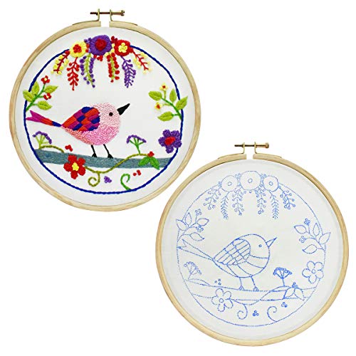 Embroiderymaterial Cross Stitch Hand Embroidery Kit, Bird In Garden Embroidery Hoop Kit With Pattern, Diy Kit With Instruction, Fabric, Threads, Needles & All Other Material,Multicolor - Image 3