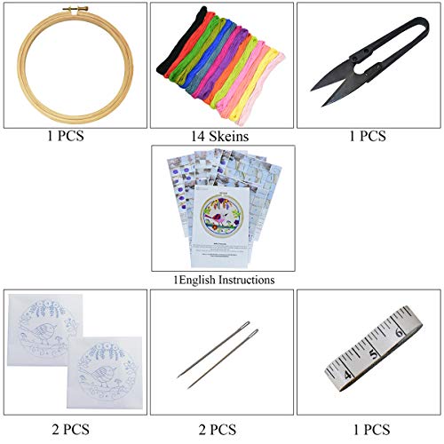 Embroiderymaterial Cross Stitch Hand Embroidery Kit, Bird In Garden Embroidery Hoop Kit With Pattern, Diy Kit With Instruction, Fabric, Threads, Needles & All Other Material,Multicolor - Image 2