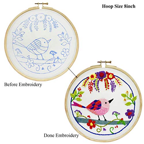 Embroiderymaterial Cross Stitch Hand Embroidery Kit, Bird In Garden Embroidery Hoop Kit With Pattern, Diy Kit With Instruction, Fabric, Threads, Needles & All Other Material,Multicolor - Image 4