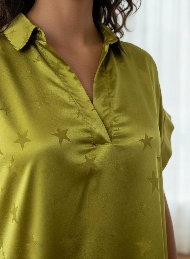 Aadaraya Night Dress Short Sleeve Star Print - Image 4
