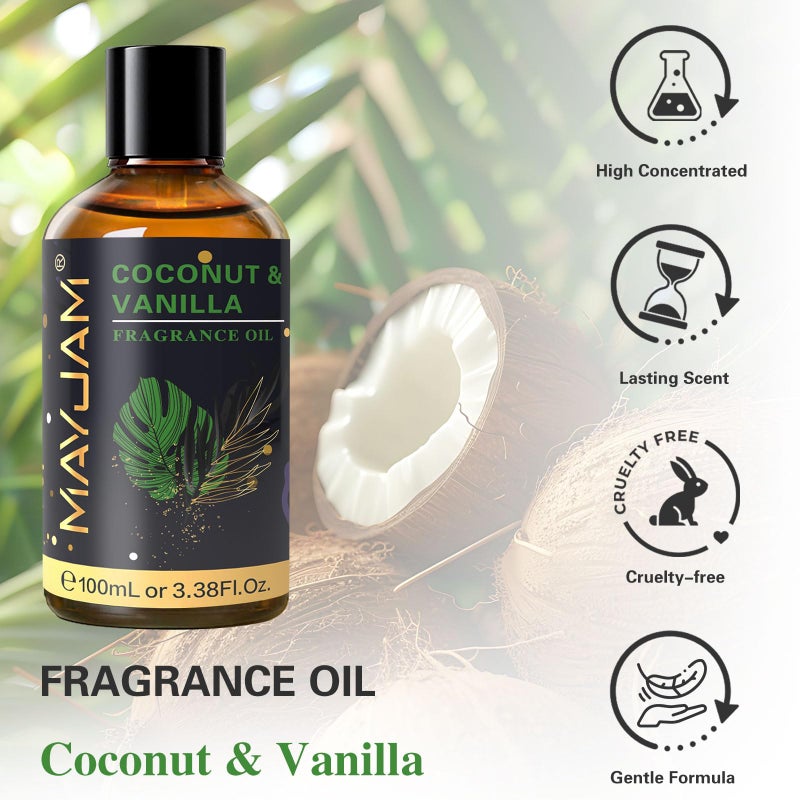MAYJAM 100ML/3.38FL.OZ Coconut & Vanilla Fragrance Oils with Glass Dropper, Essential Oils for Diffusers for Home, Long Lasting Scented Oils for Diffusers Soap Candle Making - Image 2