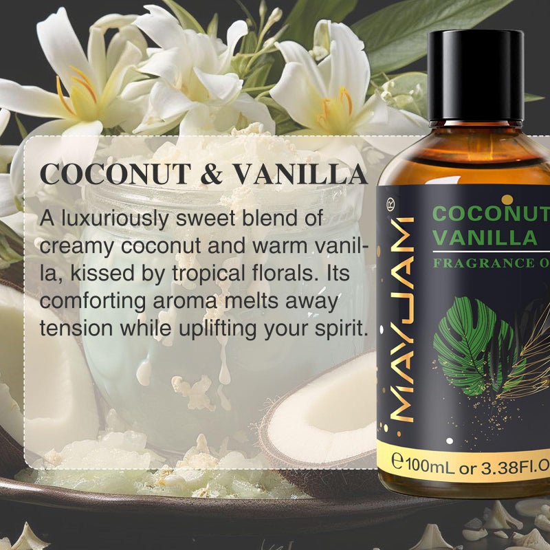 MAYJAM 100ML/3.38FL.OZ Coconut & Vanilla Fragrance Oils with Glass Dropper, Essential Oils for Diffusers for Home, Long Lasting Scented Oils for Diffusers Soap Candle Making - Image 3