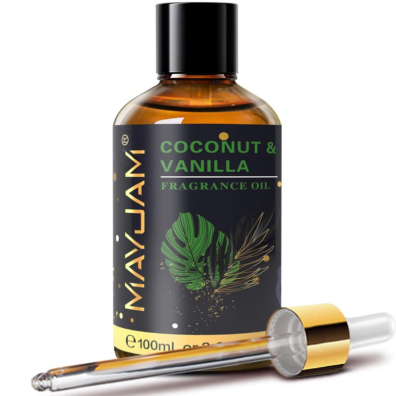 MAYJAM 100ML/3.38FL.OZ Coconut & Vanilla Fragrance Oils with Glass Dropper, Essential Oils for Diffusers for Home, Long Lasting Scented Oils for Diffusers Soap Candle Making - Image 1