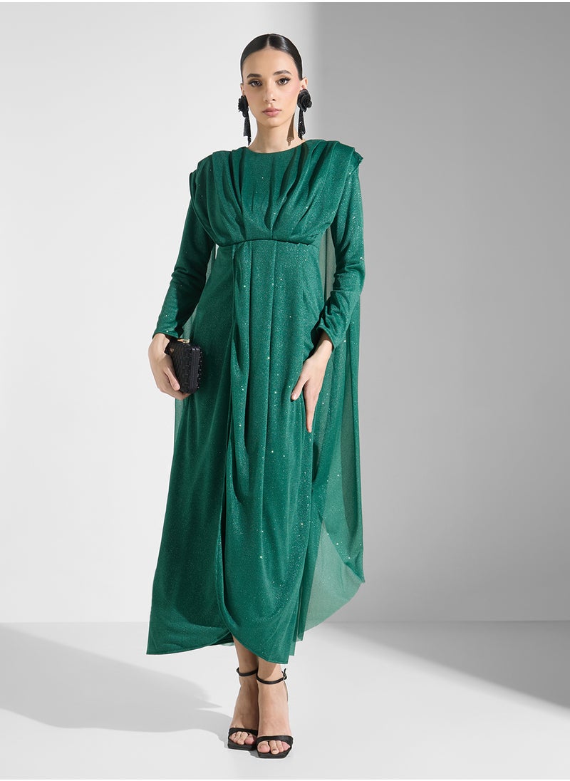 Khizana - Dress With Shoulder Pleat & Back Cape - Image 1
