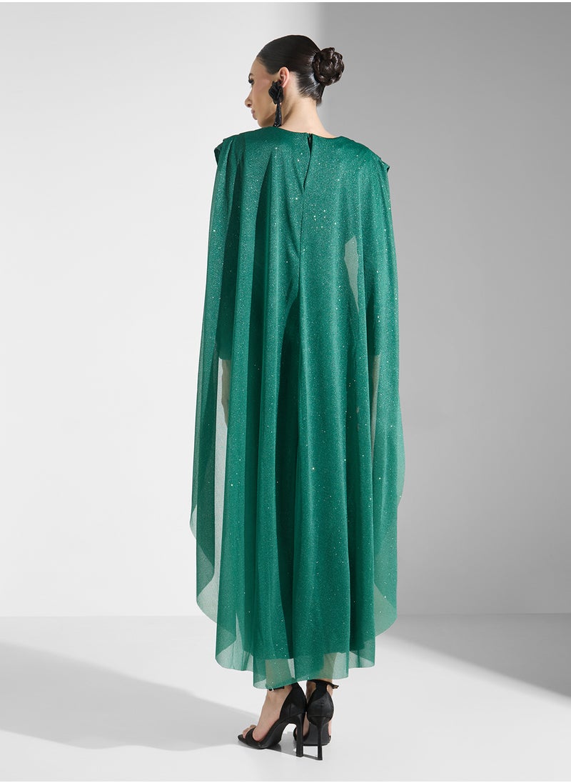 Khizana - Dress With Shoulder Pleat & Back Cape - Image 1
