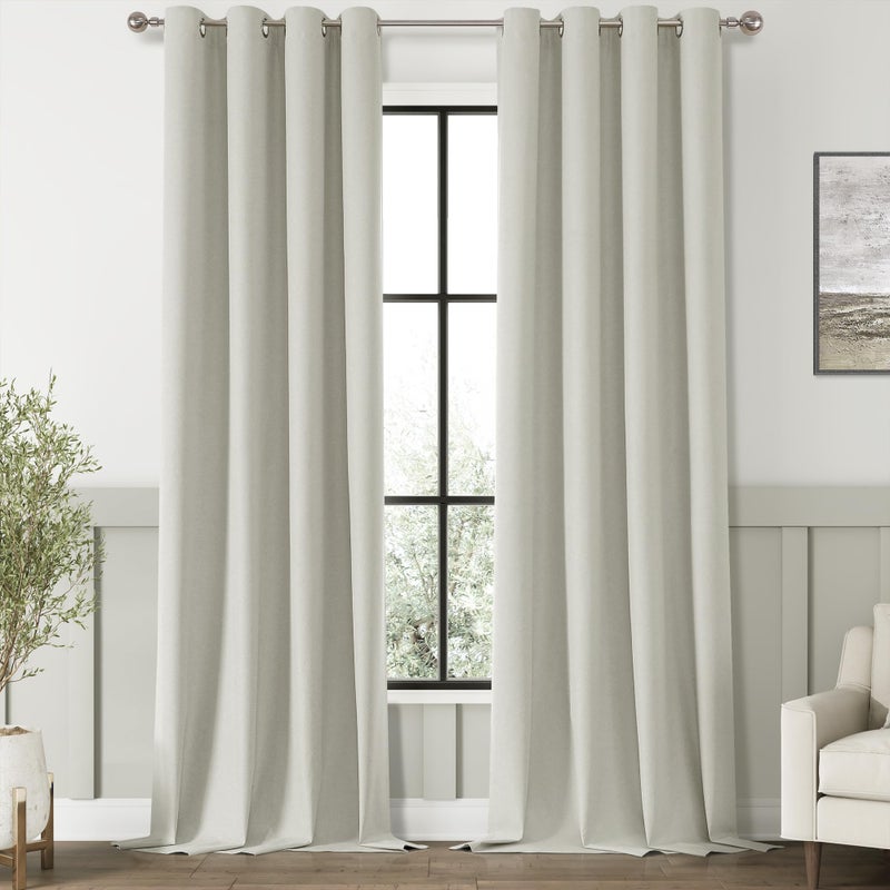 ChrisDowa Natural Linen 100% Blackout Curtains 108 Inches Long 2 Panels Set for Bedroom Light Beige Thermal Insulated Energy Efficient Curtains Living Room High Ceiling Length 9 FT Feet 52x108 - Image 1
