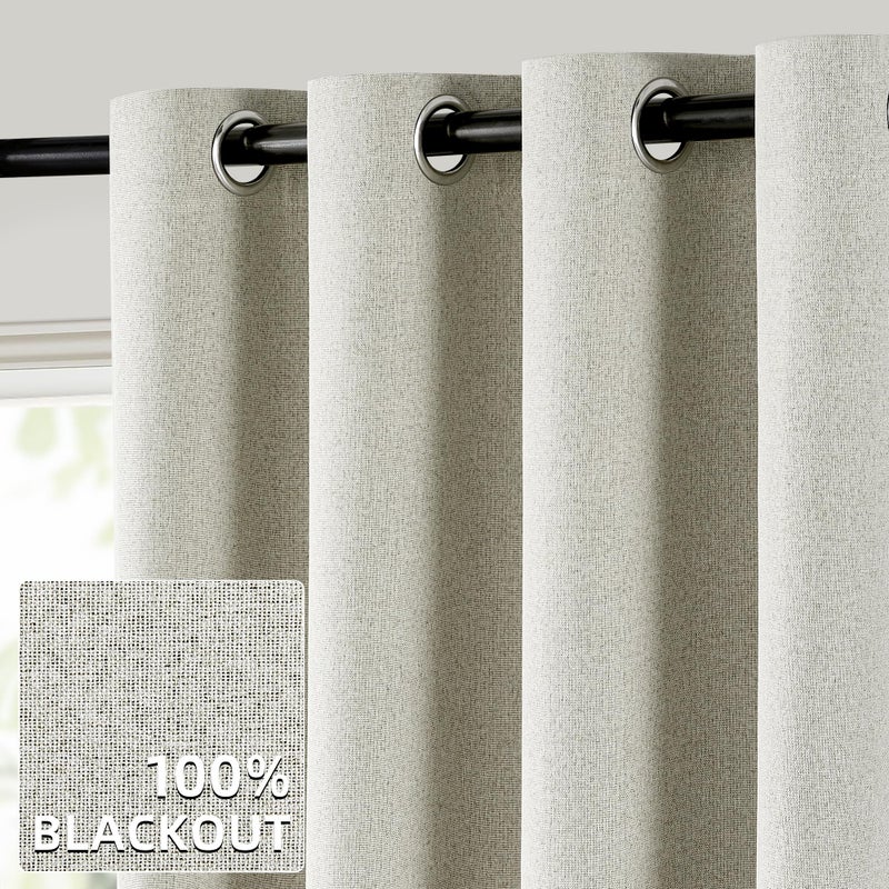 ChrisDowa Natural Linen 100% Blackout Curtains 108 Inches Long 2 Panels Set for Bedroom Light Beige Thermal Insulated Energy Efficient Curtains Living Room High Ceiling Length 9 FT Feet 52x108 - Image 2