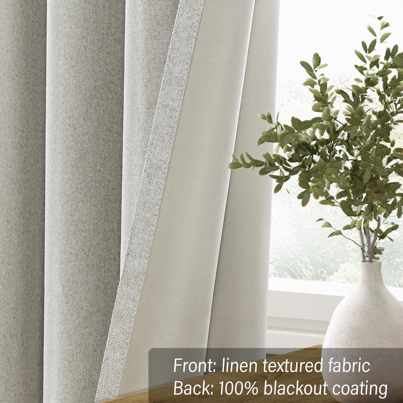 ChrisDowa Natural Linen 100% Blackout Curtains 108 Inches Long 2 Panels Set for Bedroom Light Beige Thermal Insulated Energy Efficient Curtains Living Room High Ceiling Length 9 FT Feet 52x108 - Image 4