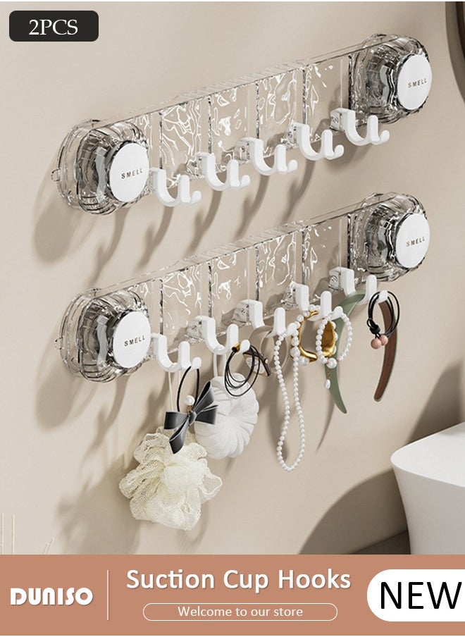DUNISO 2PCS Suction Cup Hooks, Waterproof No-Punch Wall Hook with 5 Hook, Holder Wall Mount Coat Bath Towel Hook Hanger, Removable Towel Rack, Reusable Suction Hooks for Closet Balcony Bedroom Vanity Kitchen and Bathroom  - Image 1