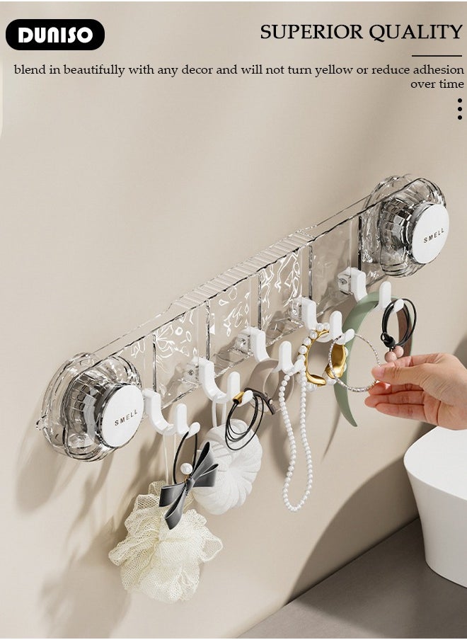 DUNISO 2PCS Suction Cup Hooks, Waterproof No-Punch Wall Hook with 5 Hook, Holder Wall Mount Coat Bath Towel Hook Hanger, Removable Towel Rack, Reusable Suction Hooks for Closet Balcony Bedroom Vanity Kitchen and Bathroom  - Image 2
