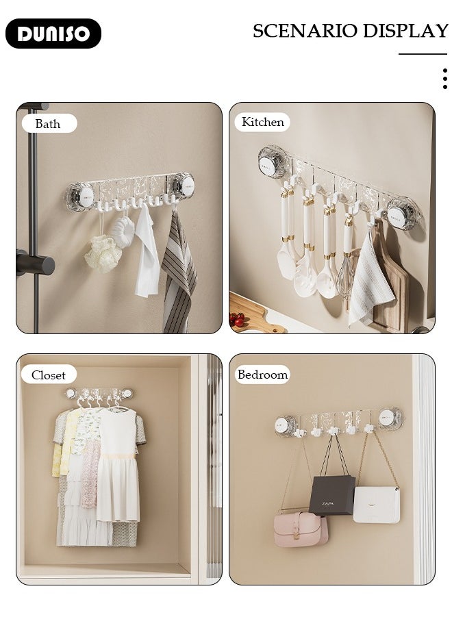 DUNISO 2PCS Suction Cup Hooks, Waterproof No-Punch Wall Hook with 5 Hook, Holder Wall Mount Coat Bath Towel Hook Hanger, Removable Towel Rack, Reusable Suction Hooks for Closet Balcony Bedroom Vanity Kitchen and Bathroom  - Image 3