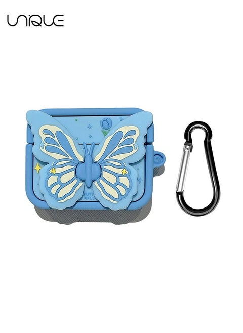 For Airpods Gen 3 Case - Three-dimensional Butterfly Headphone Case, Blue Case with Keychain, Designed for Airpods Gen 3