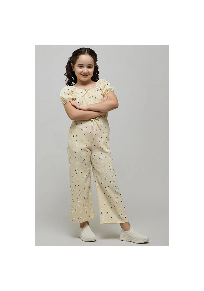 أر أند بي Printed Jumpsuit with Crew Neck and Puff Sleeves