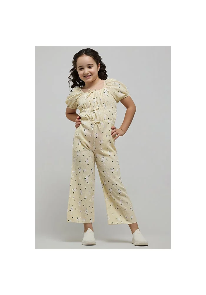 أر أند بي Printed Jumpsuit with Crew Neck and Puff Sleeves