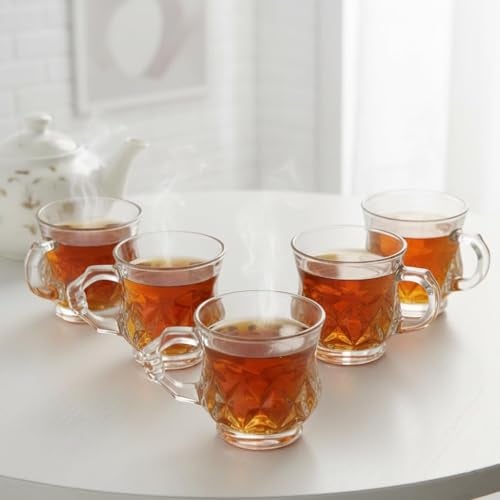 Mevanta Premium Glass Tea and Coffee Cup 180ML Set of 6 Transparent Glass Cups Set for Milk Cup, Hot/Cold Drinks Cups, Herbal Tea, Green Tea, Lemon Tea Cup Set for Ideal Gift Uses (6, BX-01) - Image 4